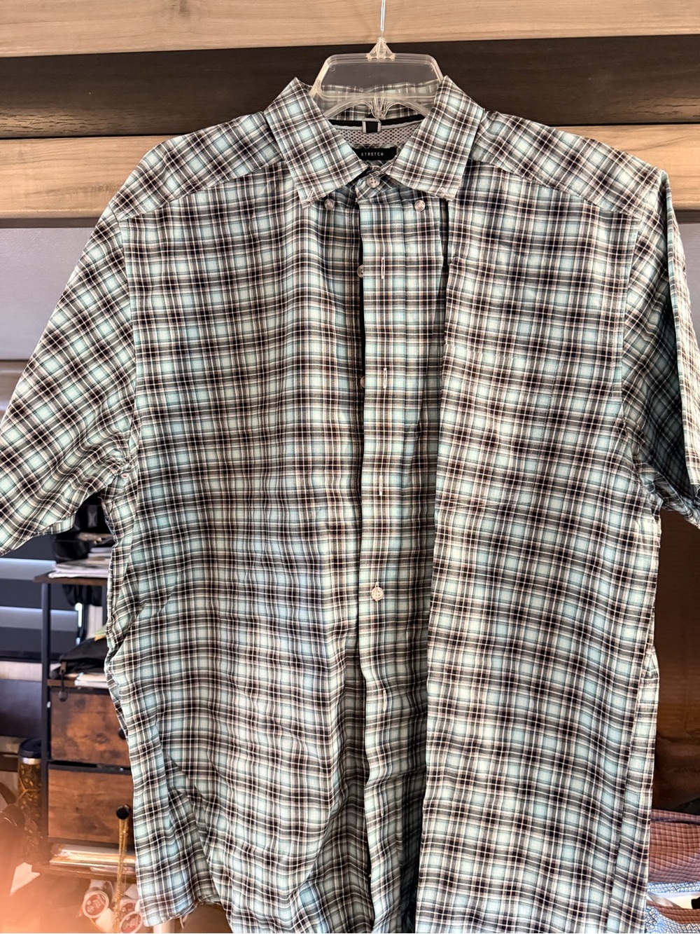 Ariat Men's Short Sleeve Plaid Button-Down Shirt - Light Blue & Brown
